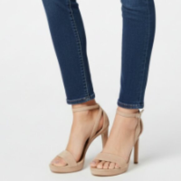 NWT Sam Edelman Beige Suede Ankle Strap Heel Size 8 Nude Sandal Pumps Platform - Picture 1 of 6